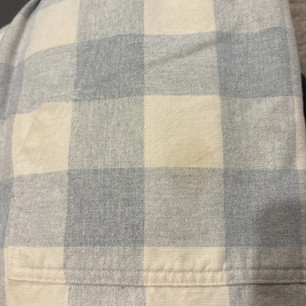 LL‎ Bean Pullover Womens XS Cream Blue Plaid Sweatshirt Half Zip Outdoor Casual